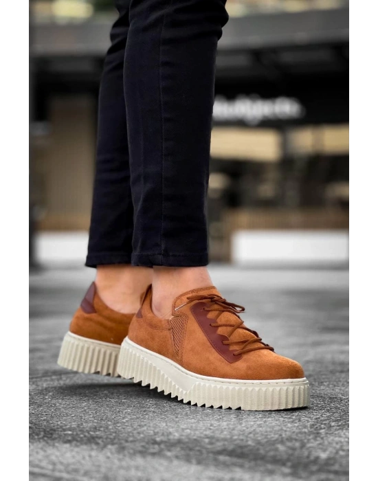 KB-X502  Kuback Taba Süet Yüksek Bej Taban Bağcık Detaylı Lastikli Günlük Erkek Ayakkabı