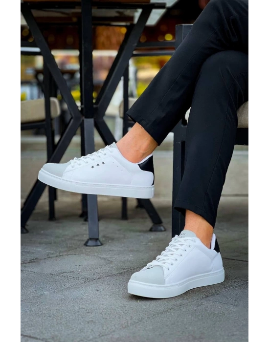 KB-X7  Kuback Beyaz Siyah Yüksek Taban Bağcıklı Günlük Erkek Ayakkabı