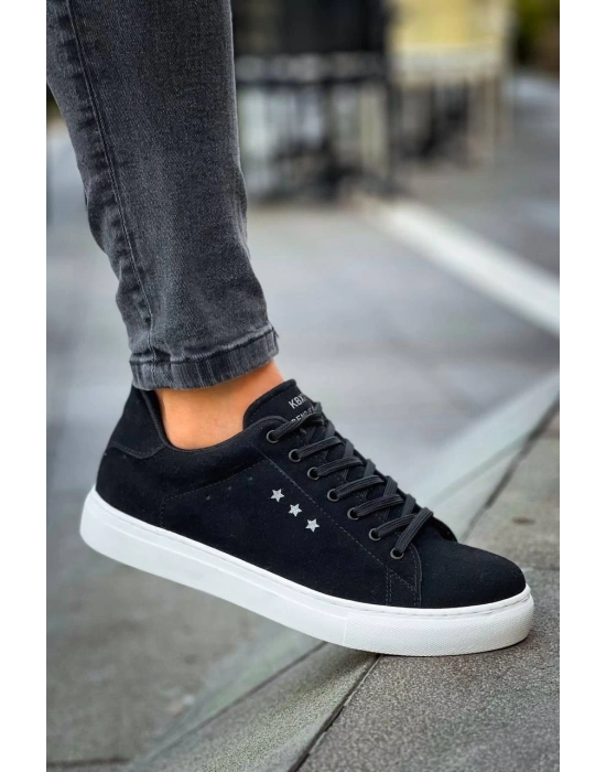 KB-X7  Kuback Siyah Süet Yüksek Beyaz Taban Bağcıklı Günlük Erkek Ayakkabı