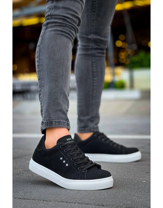 KB-X7  Kuback Siyah Süet Yüksek Beyaz Taban Bağcıklı Günlük Erkek Ayakkabı