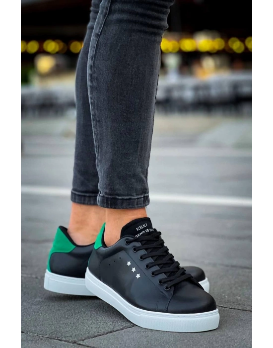 KB-X7  Kuback Siyah Yeşil Yüksek Beyaz Taban Bağcıklı Günlük Erkek Ayakkabı