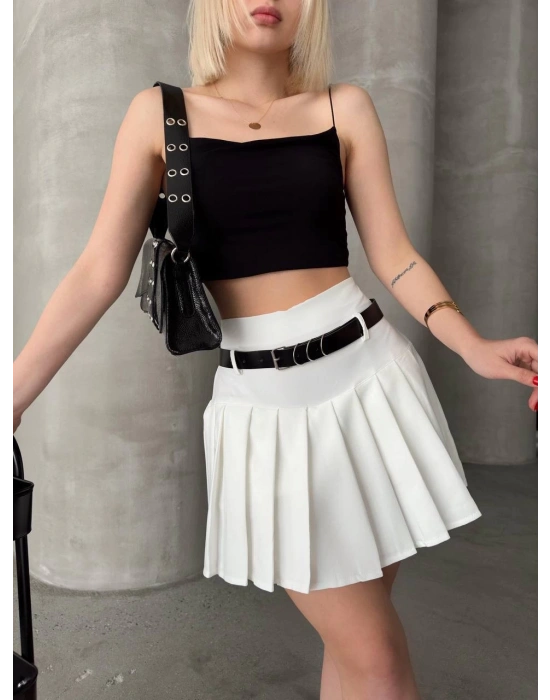 Kemerli pikseli şort etek