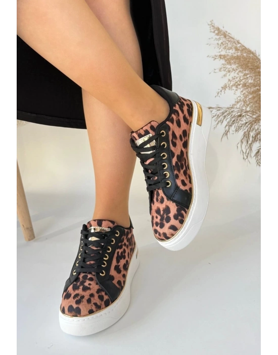 Kity Leopar Saten Bağcıklı Spor Ayakkabı