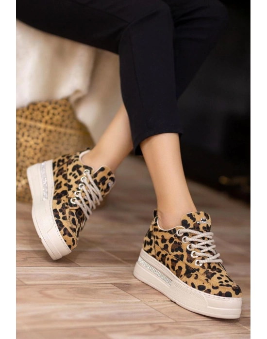 Lulu Leopar Süet Bağcıklı Spor Ayakkabı
