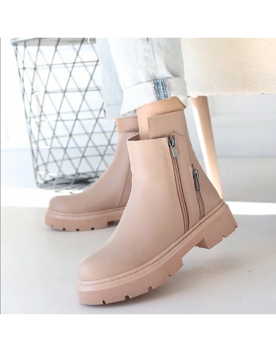 Menta Nude Cilt Fermuar Aksesuarlı Bot