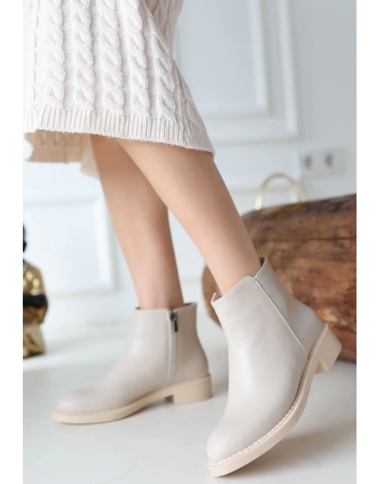 Moed Bej Cilt Topuklu Bot