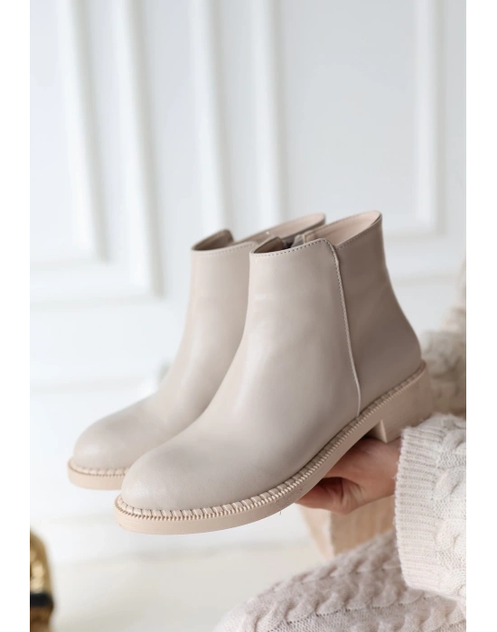 Moed Bej Cilt Topuklu Bot