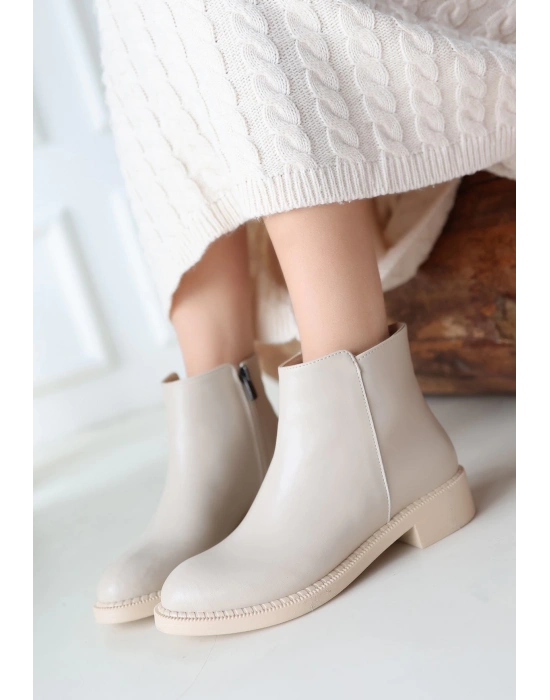 Moed Bej Cilt Topuklu Bot