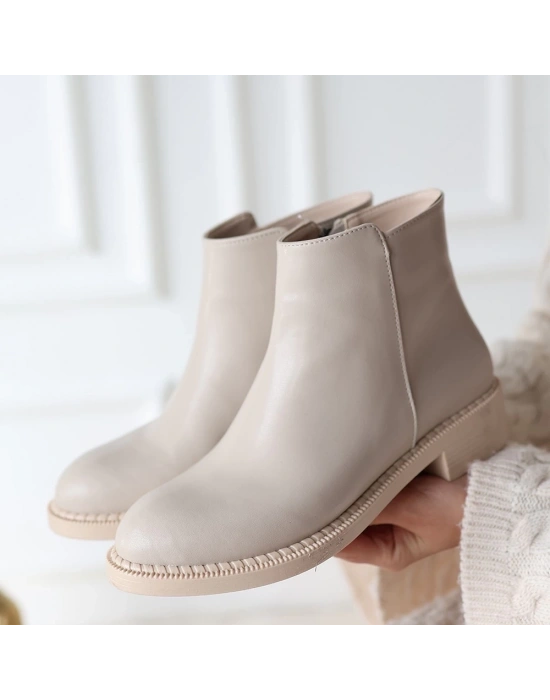 Moed Bej Cilt Topuklu Bot