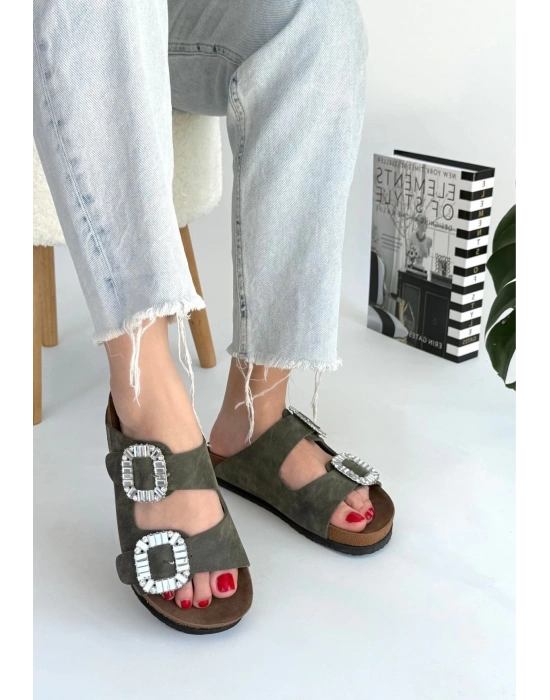 Nool Yeşil Nubuk Terlik