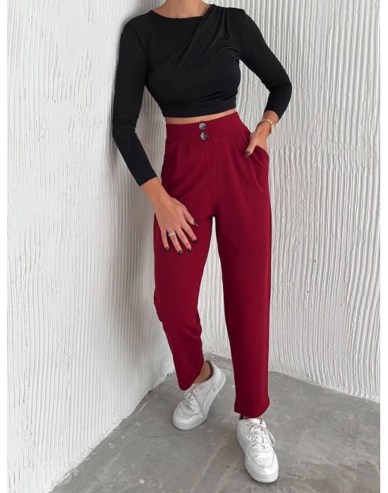 örme krep pantolon çift düğmeli