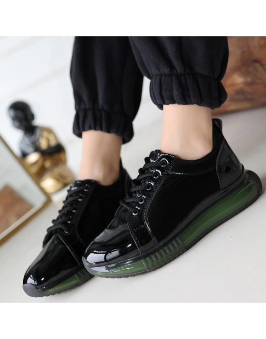 Piona Siyah Rugan Yeşil Tabanlı Spor Ayakkabı