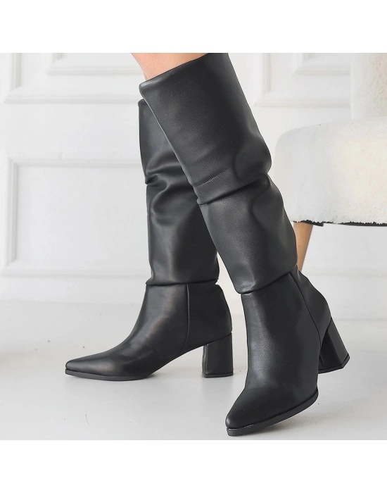 Pitay Siyah Cilt Topuklu Çizme