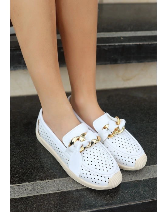 Riwan Beyaz Cilt Babet Ayakkabı