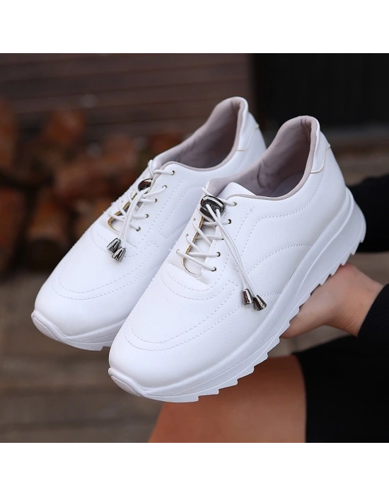 Romy Beyaz Cilt  Bağcıklı Spor Ayakkabı