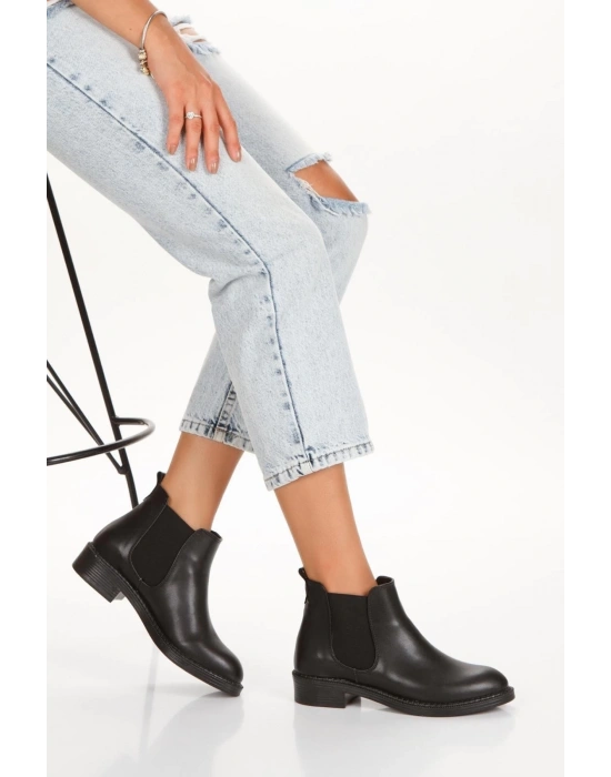 Seend Siyah Cilt Topuklu Bot