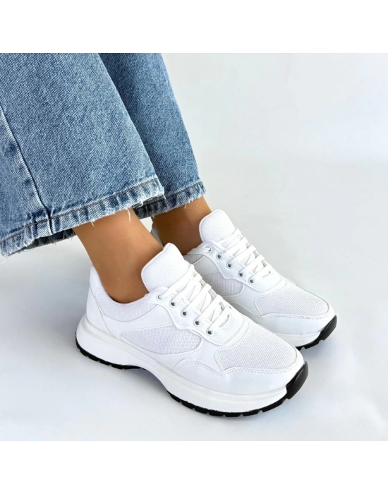 Slar Beyaz Cilt Bağcıklı Spor Ayakkabı