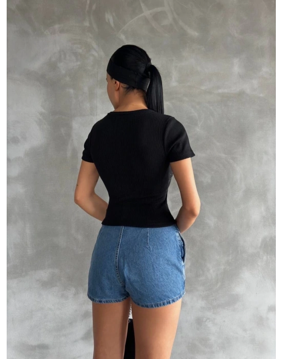 Taş baskılı kaş korse bluz