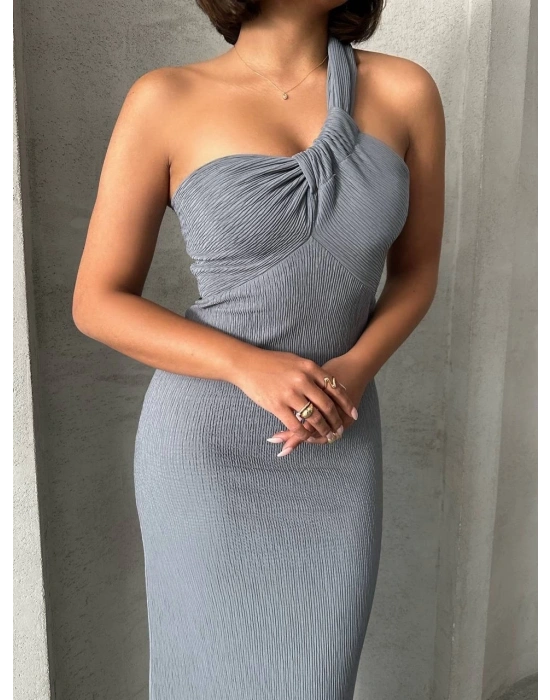 Tek omuz pliseli elbise