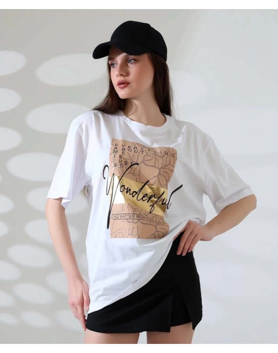 Varak baskılı imza desen tişört