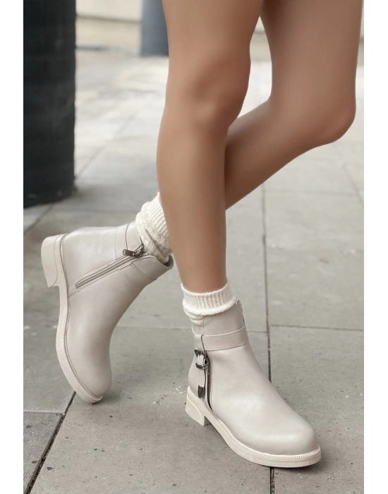 Wiota Bej Cilt Topuklu Bot