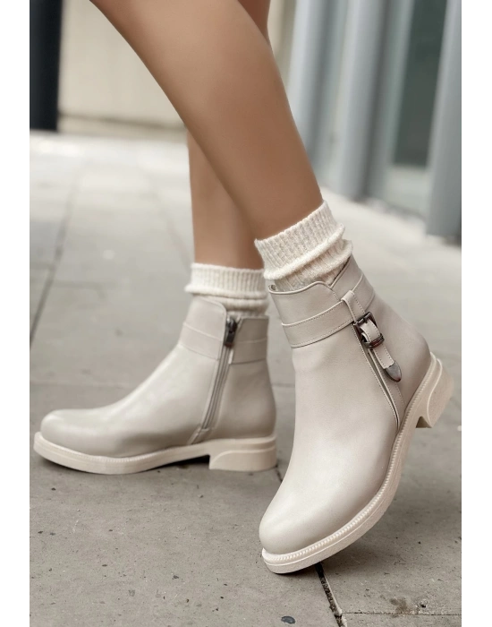 Wiota Bej Cilt Topuklu Bot