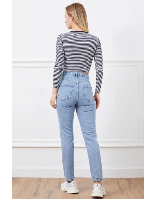 Yüksek bel yırtmaçlı mom jean pantolon