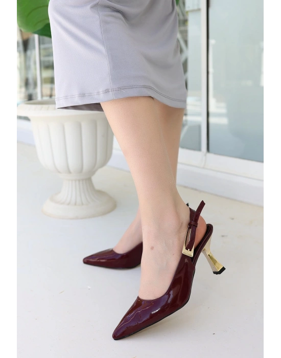 Zalin Bordo Rugan Topuklu Ayakkabı