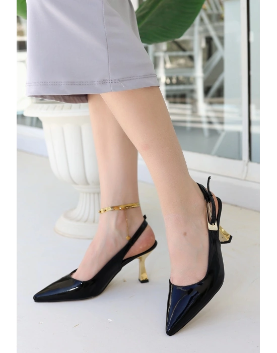 Zalin Siyah Rugan Topuklu Ayakkabı