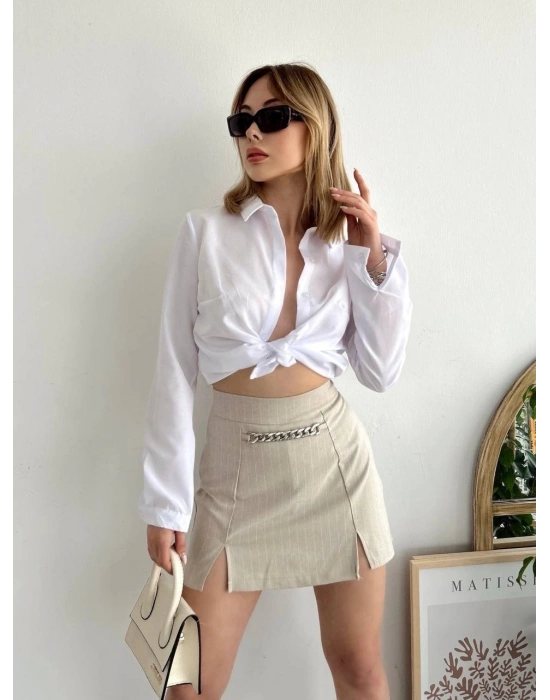 Zincir detaylı çizgili şort etek