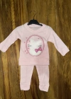 3-12 aylık kedi desen işlemeli takım pembe