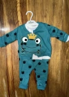 3-12 aylık kurbağa desenli üçlü takım koyumavi