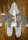 6-24 aylık ceketli kapşonlu üçlü takım gribeyaz