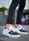 KB-X155 Kuback Siyah Cilt Beyaz Cilt Detaylı Beyaz Yüksek Taban Günlük Spor Ayakkabı