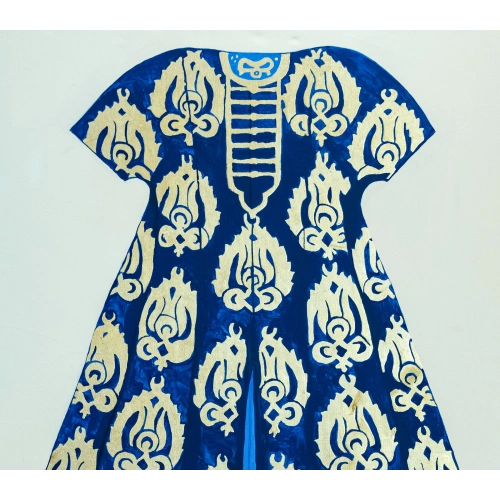 Altın İşlemeli Mavi Osmanlı Kaftanı 93x110 cm