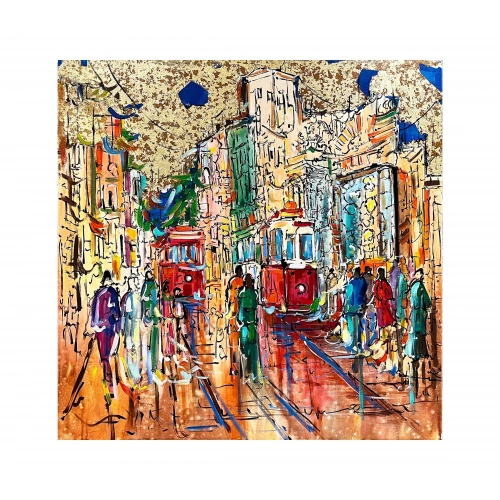 Beyoğlu İstiklal Caddesi Soyut Yağlı Boya Tablo 100x100 cm
