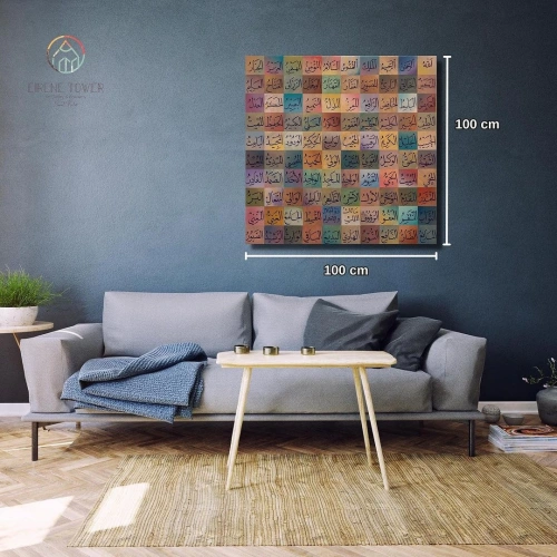 Esma Ül Hüsna Allahın 99 İsmi Kanvas Tablo 100x100 cm