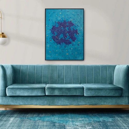 Esma Ül Hüsna İslami Hat Mavi Kanvas Tablo 80x120 cm