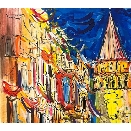 Galatada Kutlama Yağlı Boya Tablo 100x100 cm