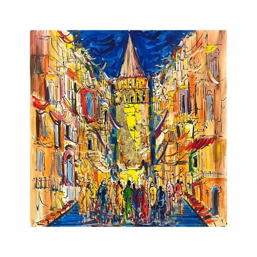 Galatada Kutlama Yağlı Boya Tablo 100x100 cm