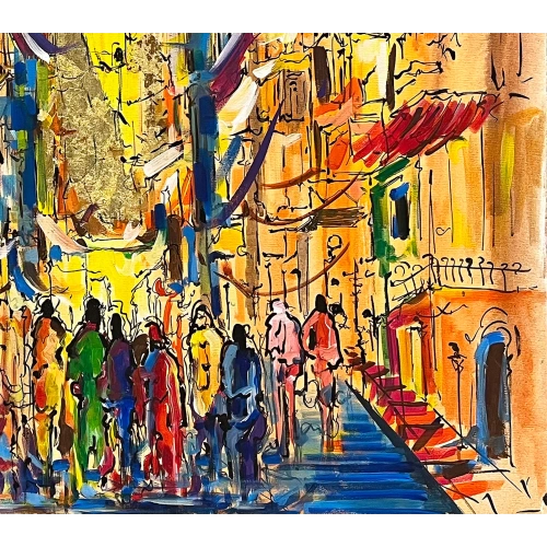 Galatada Kutlama Yağlı Boya Tablo 100x100 cm