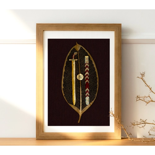 Halid Bin Velidin Kılıcı Yaprak Sanatı 20x45 cm