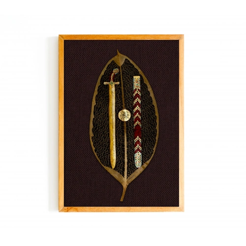 Halid Bin Velidin Kılıcı Yaprak Sanatı 20x45 cm
