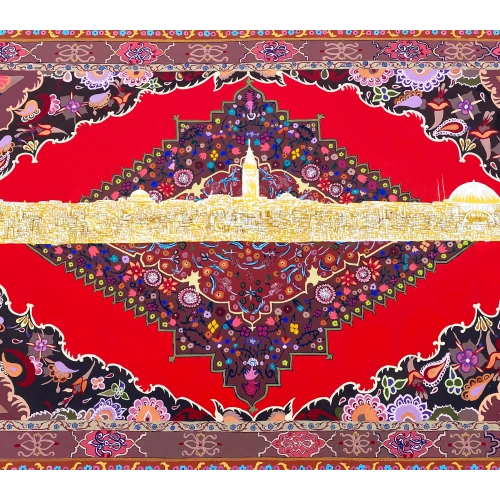 İstanbul Kolajı Osmanlı Saray Halısı Desenli Kanvas Tablo 97x160 cm
