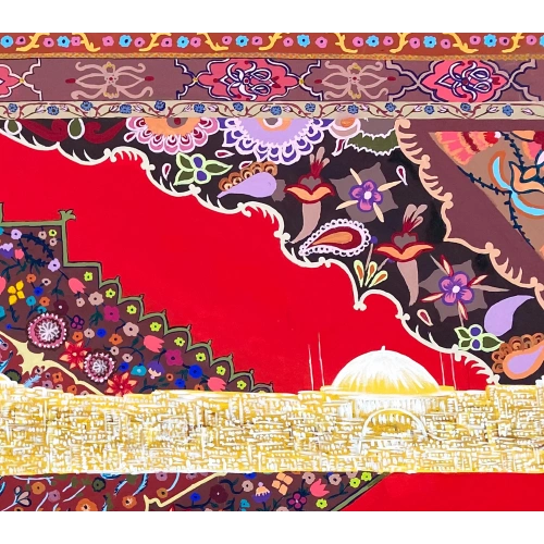 İstanbul Kolajı Osmanlı Saray Halısı Desenli Kanvas Tablo 97x160 cm