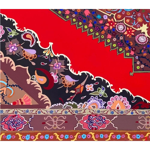 İstanbul Kolajı Osmanlı Saray Halısı Desenli Kanvas Tablo 97x160 cm