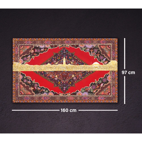 İstanbul Kolajı Osmanlı Saray Halısı Desenli Kanvas Tablo 97x160 cm