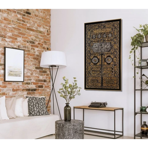 Kabe Örtüsü Altın ve Gümüş Varaklı İslami Hat Tablo 80x154 cm