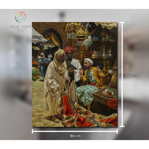 Kapalı Çarşıda Halı Tüccarları Yağlı Boya Tablo 80x100 cm