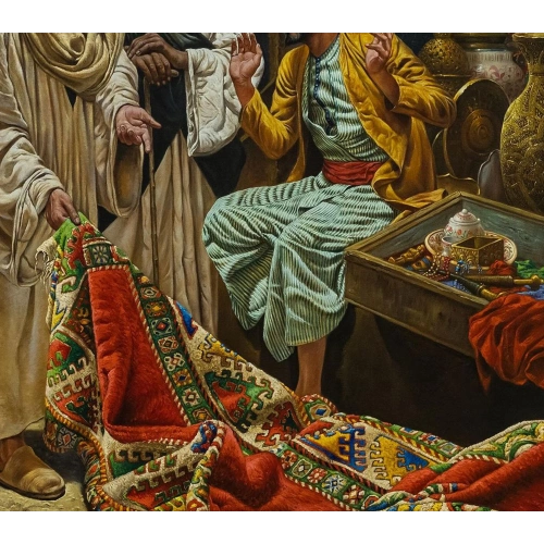 Kapalı Çarşıda Halı Tüccarları Yağlı Boya Tablo 80x100 cm